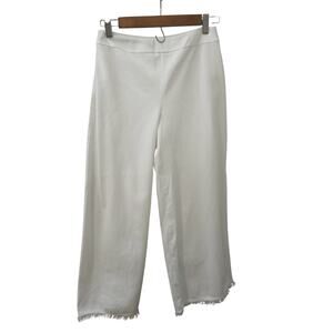 LYSEE New York White Crop Pants  Wide Leg Easy Slip On Fringe Detail Hem sz S